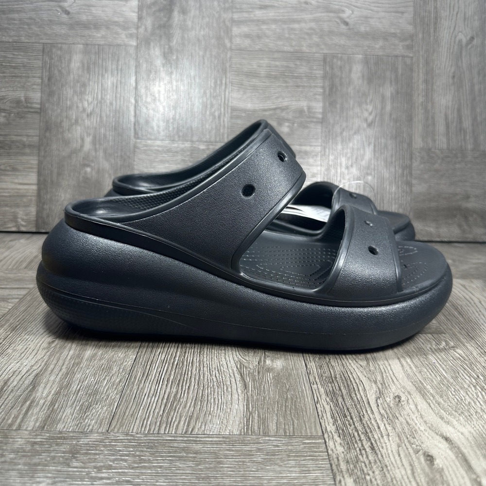 Crocs Crush Sandal Platform Women 9 Men 7 Black Two Strap Slide 207670-001 NEW